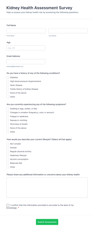 Kidney Health Assessment Survey Form Template