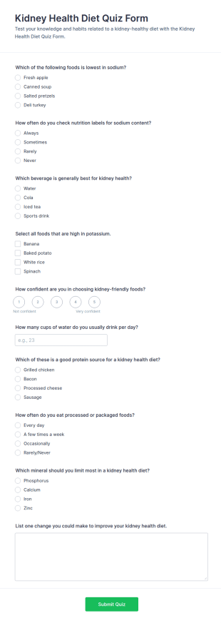 Kidney Health Diet Quiz Form Template