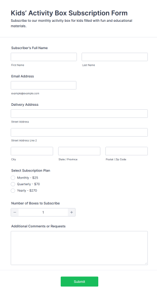 Kids’ Activity Box Subscription Form Template