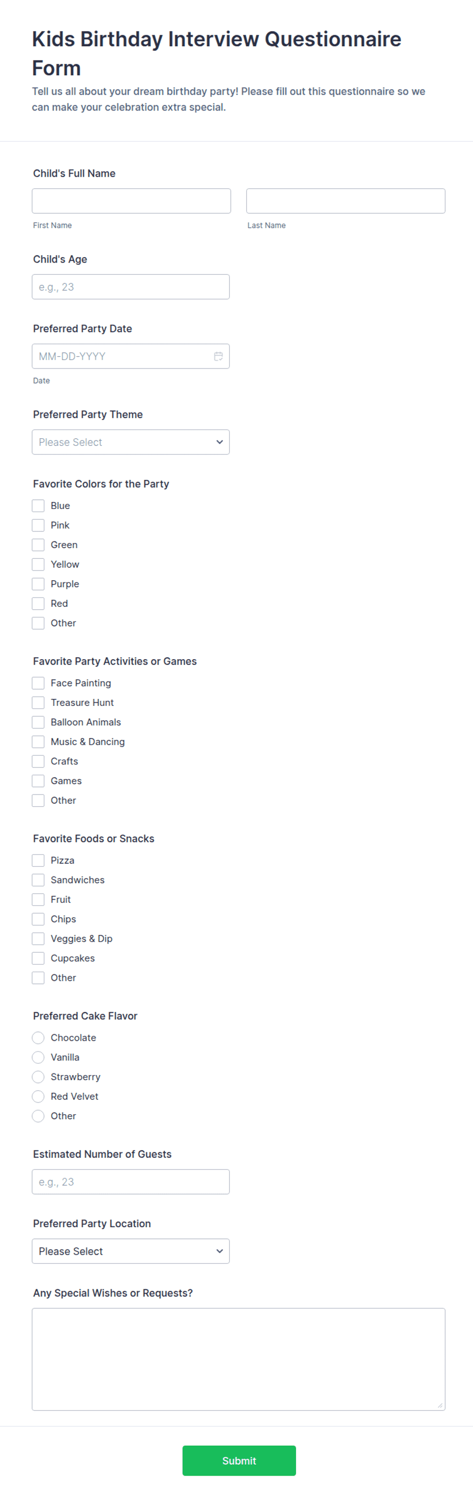 Kids Birthday Interview Questionnaire Form Template | Jotform