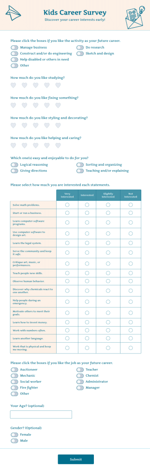 Kids Career Survey Form Template