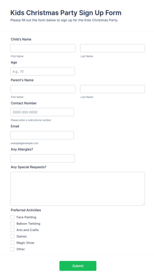 Kids Christmas Party Sign Up Form Template
