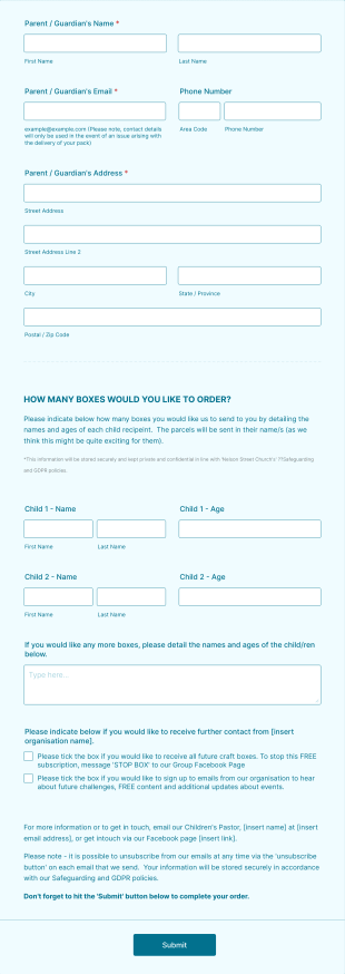 Kids Church Craft Box Sign Up Form Template