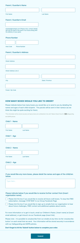 Kids Church Craft Box Sign Up Form Template