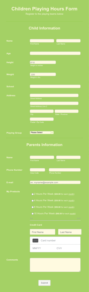 Kids Club Membership Registration Form Template
