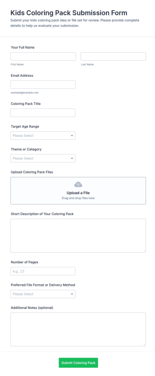 Kids Coloring Pack Submission Form Template