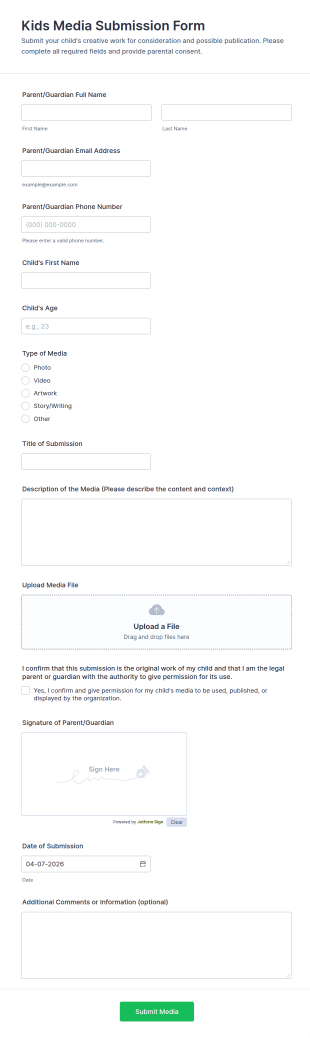 Kids Media Submission Form Template