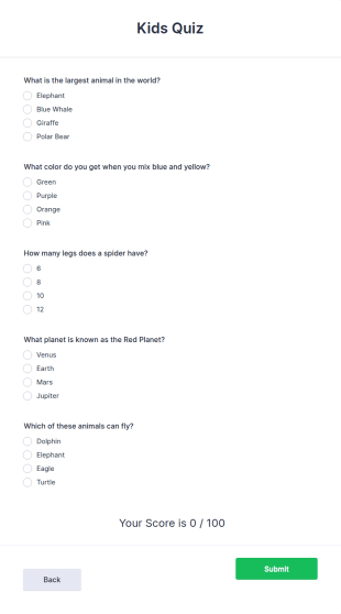 Kids Quiz Form Template