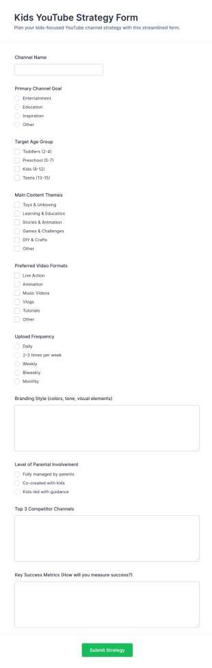 Kids YouTube Strategy Form Template