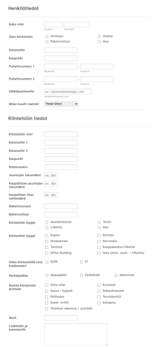 Kiinteistön Tietolomake