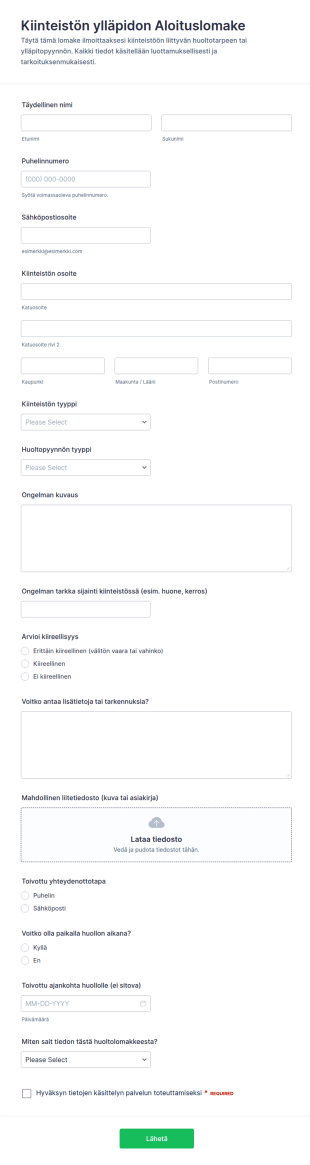 Kiinteistön Ylläpidon Tiedonkeruulomake