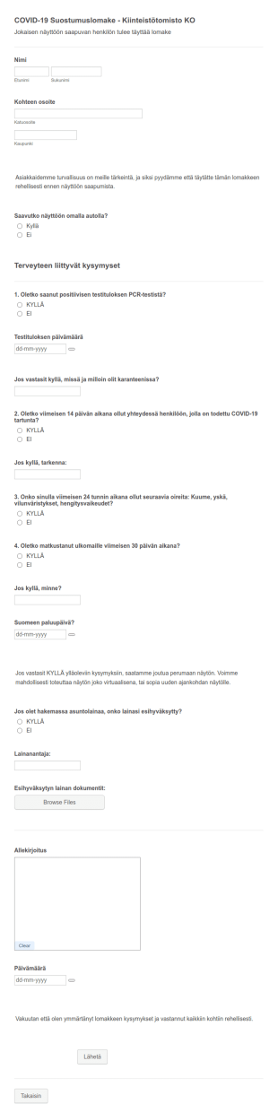 Kiinteistövälityksen COVID 19 Suostumuslomake