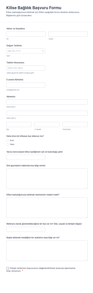 Kilise Bağlılık Başvuru Form Şablonu