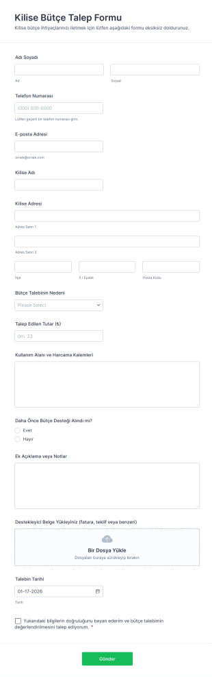 Kilise Bütçe Talep Form Template