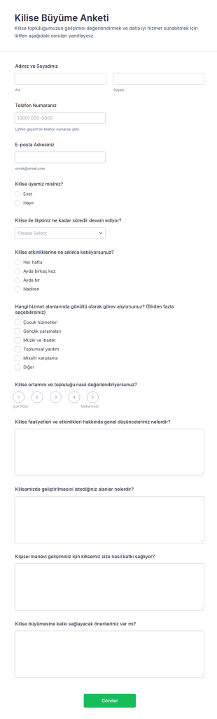 Kilise Büyüme Anketi Form Şablonu