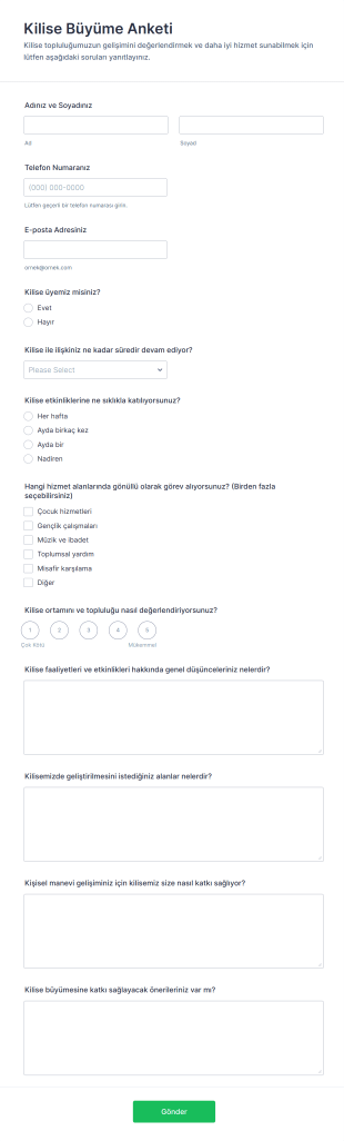 Kilise Büyüme Anketi Form Şablonu