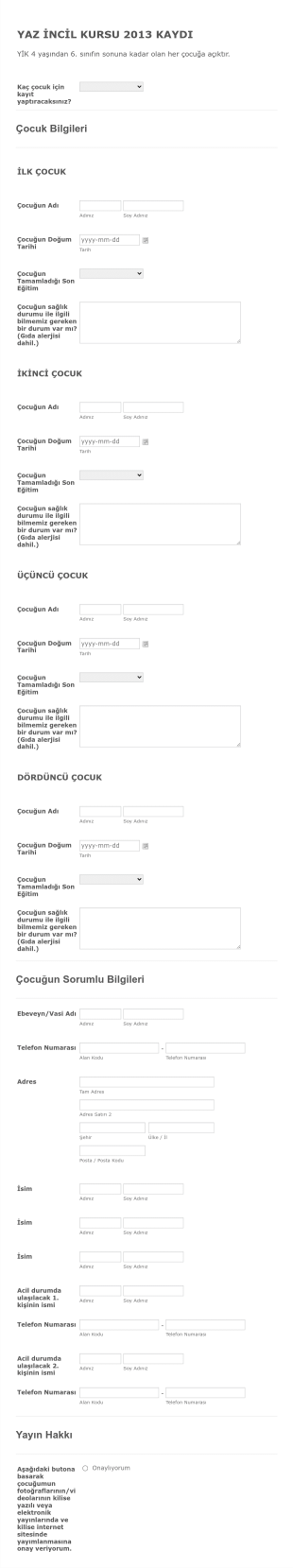 Kilise Cocuk Kaydi Form Template