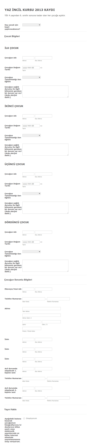Kilise Cocuk Kaydi Form Şablonu