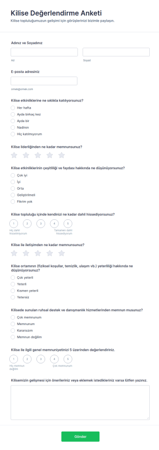 Kilise Değerlendirme Anketi Form Şablonu