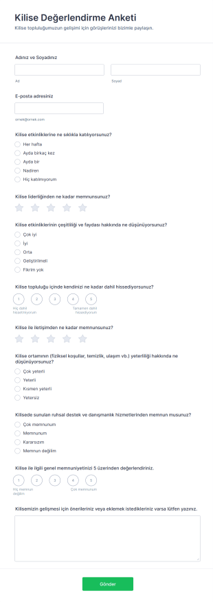 Kilise Değerlendirme Anketi Form Şablonu
