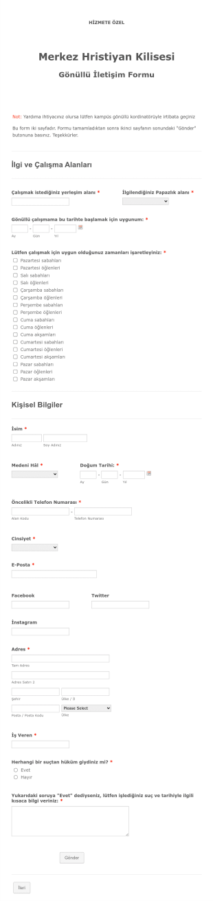 Kilise Gonullu Form Template