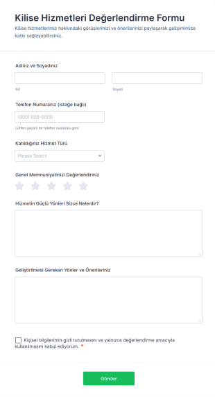 Kilise Hizmetleri Değerlendirme Form Template