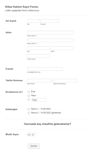 Kilise Katılım Kayıt Form Şablonu