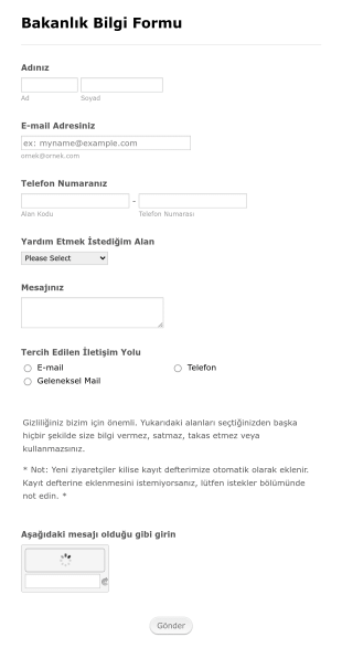 Kilise İletişim Form Template