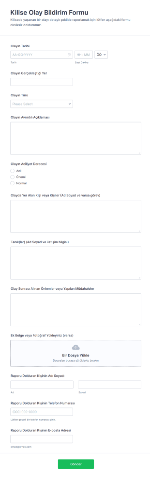Kilise Olay Bildirim Form Template