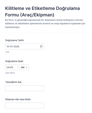 Kilit Açma Etiketleme Doğrulama Form Şablonu