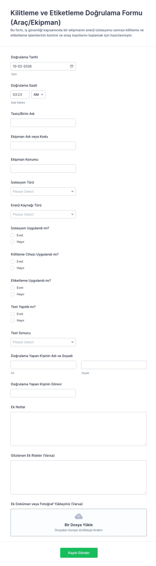 Kilit Açma Etiketleme Doğrulama Form Şablonu
