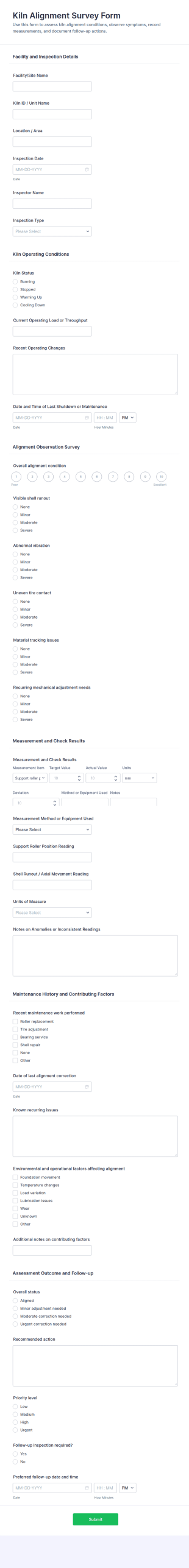 Kiln Alignment Survey Form Template