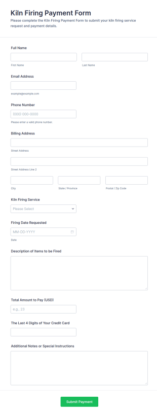 Kiln Firing Payment Form Template