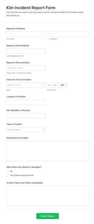 Kiln Incident Report Form Template