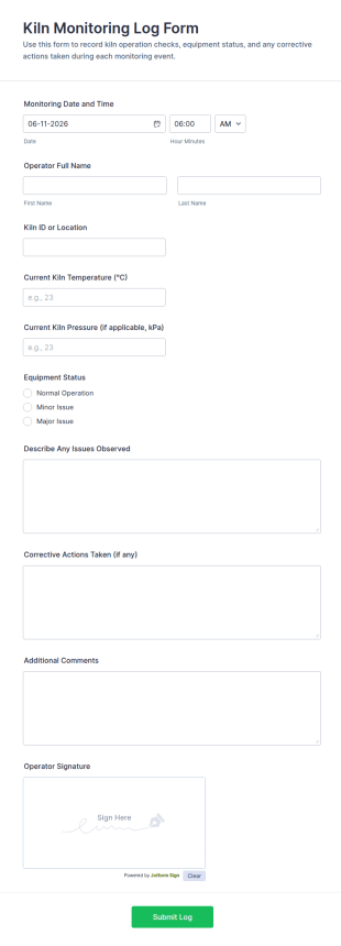 Kiln Monitoring Log Form Template