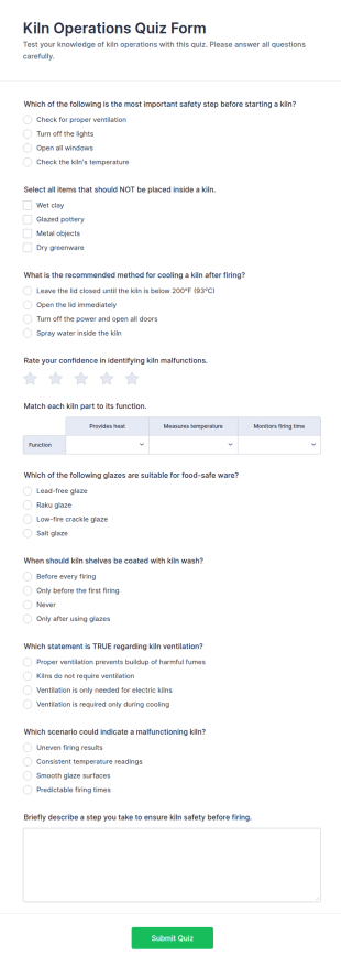 Kiln Operations Quiz Form Template