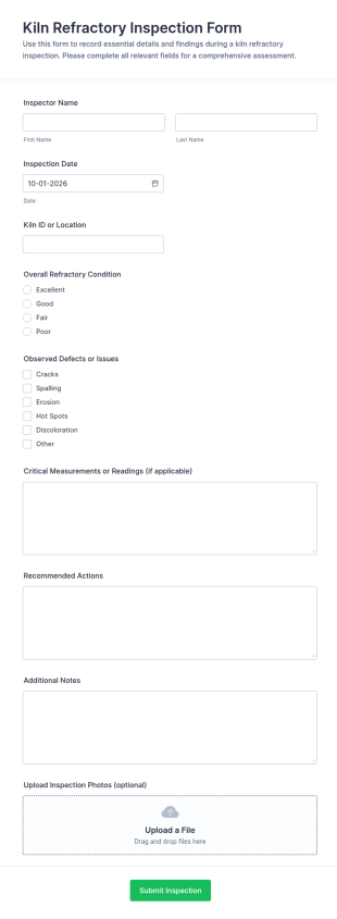Kiln Refractory Inspection Form Template