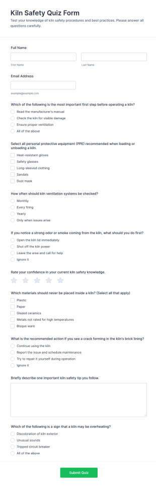 Kiln Safety Quiz Form Template