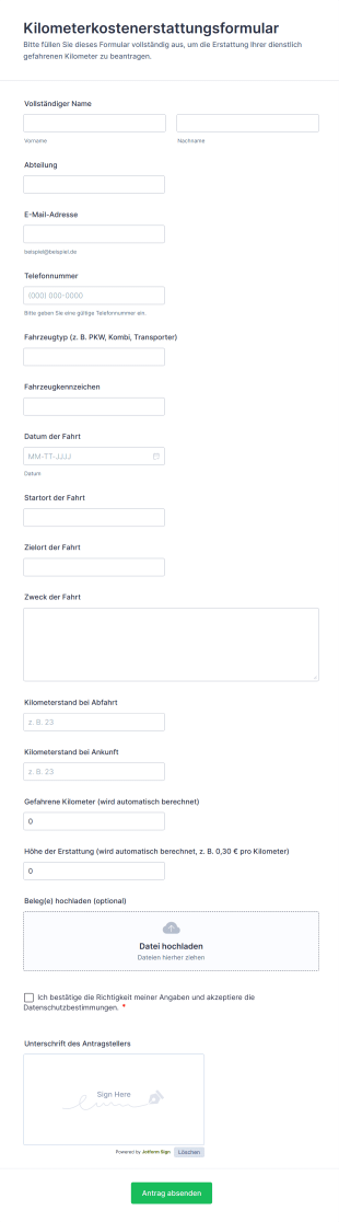 Kilometerkostenerstattungsformular