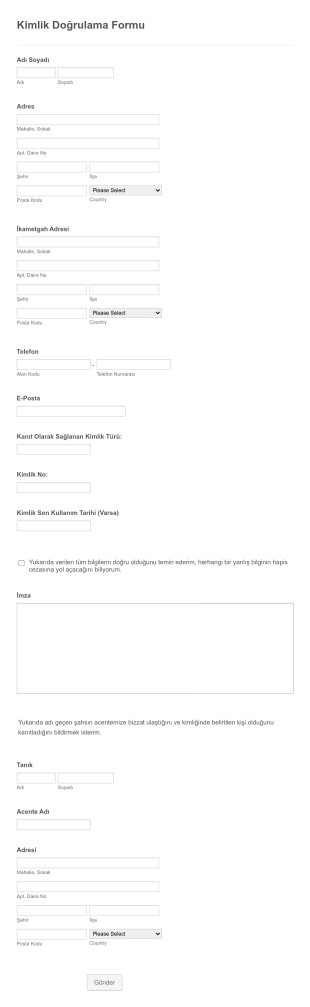 Kimlik Doğrulama Formu 2 Form Template