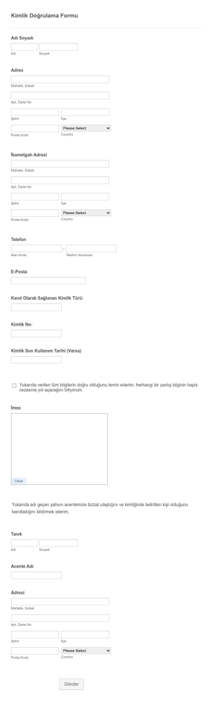 Kimlik Doğrulama Formu 2 Form Şablonu