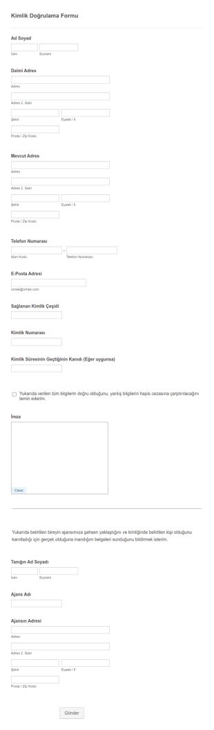 Kimlik Doğrulama Form Şablonu