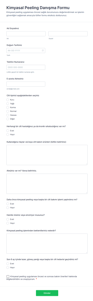 Kimyasal Peeling Danışma Form Şablonu