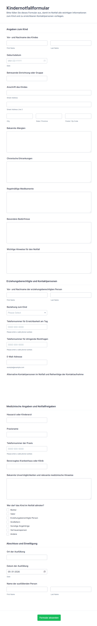Kinderbetreuungsnotfallformular