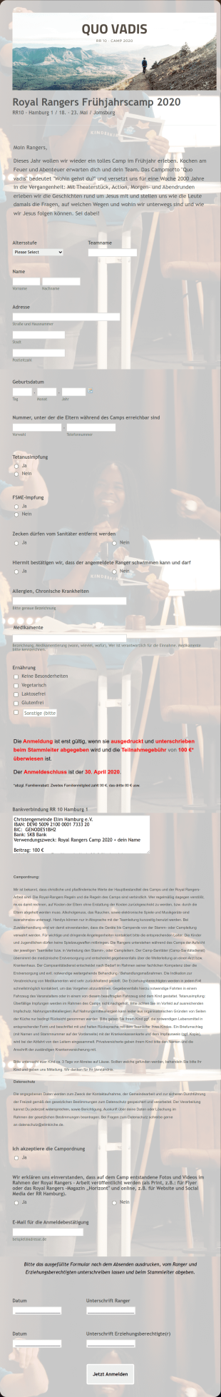 Kinderfreizeit Form Template