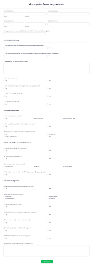 Kindergarten Bewertungsformular Form Template