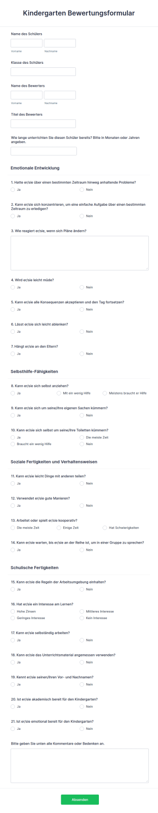 Kindergarten Bewertungsformular