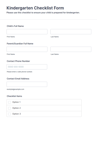 Kindergarten Checklist Form Template