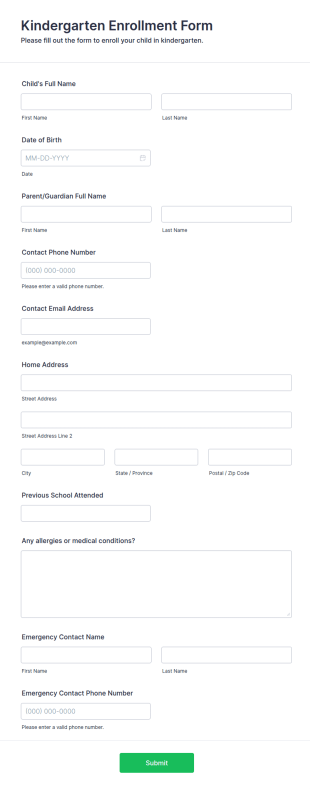 Kindergarten Enrollment Form Template