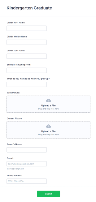 Kindergarten Graduation Information Form Template